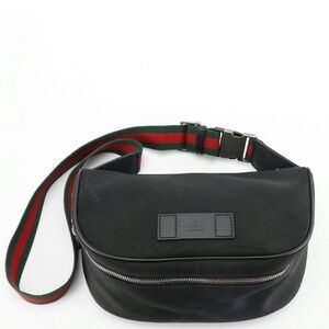 Gucci Black Techno Canvas Web Strap Belt Bag with Leather Trim